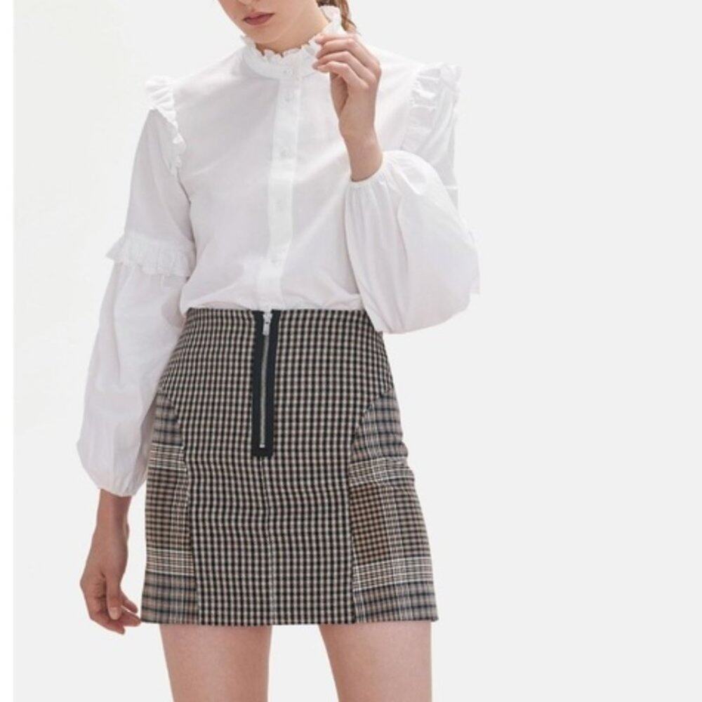 Maje Joxy Houndstooth Wool Blend Mini Skirt